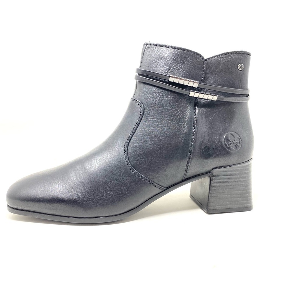 Rieker Susi 73 Black Leather Ankle Boots Booties Women’s Size 41 Zip Block Heel